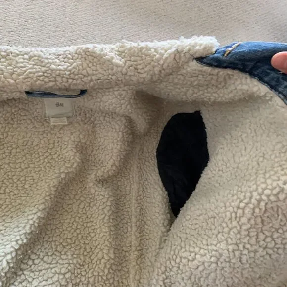 H&M Sherpa Borg Collar Denim Jacket Size S - Picture 4 of 9